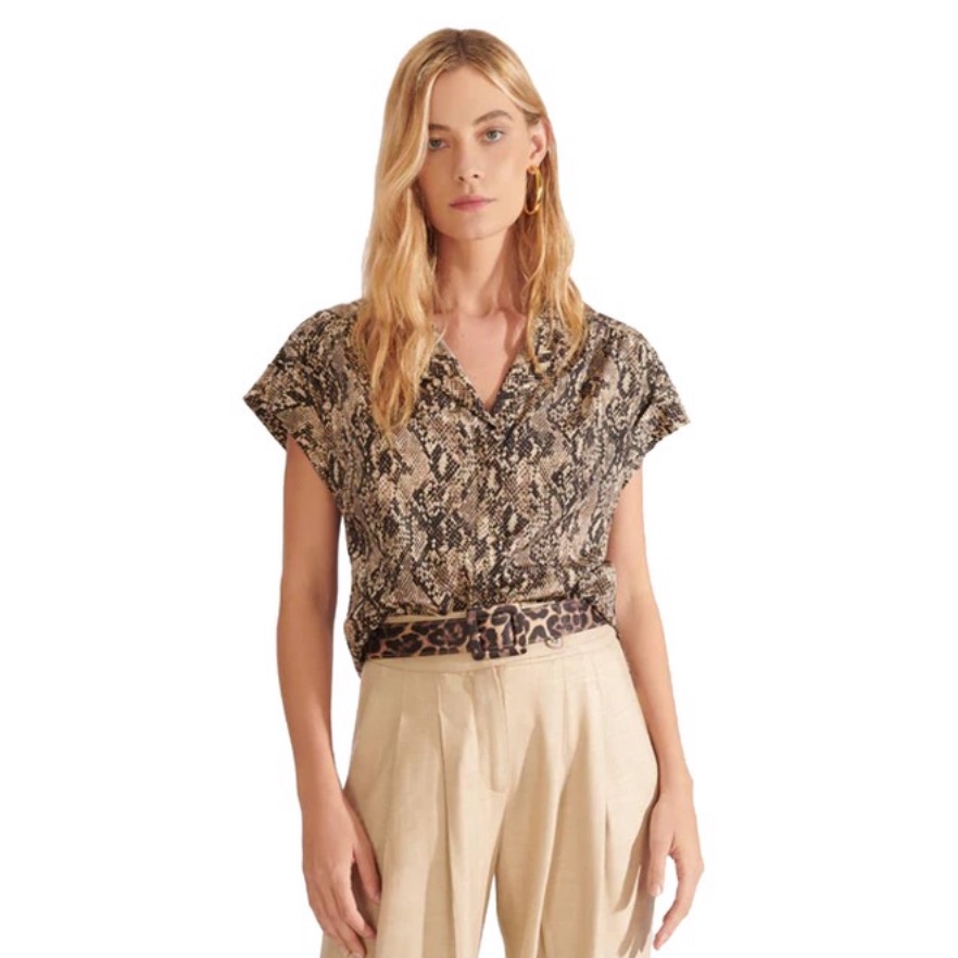 Veronica Beard Tan Merci Blouse In Python Print